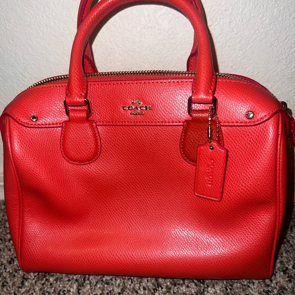 Coach Red Satchel Vibrant Leather Structured Design